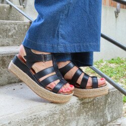 SANDALE COMPENSEE COCO&ABRICOT MILLAS NOIR - COCO&ABRICOT - AKINO SHOES