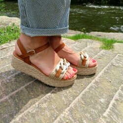 SANDALE COMPENSEE EVA FRUTOS GALILE CAMEL - EVA FRUTOS - AKINO SHOES